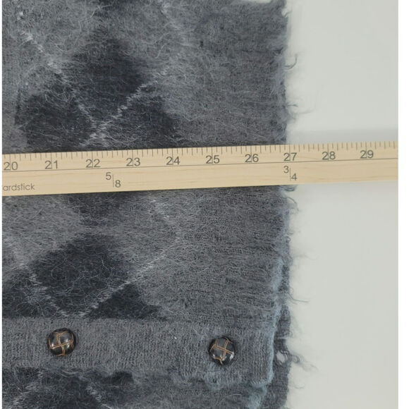 R13 Fluffy Plaid Oversized Distressed Edge Cardi Charcoal Blk Argyle Plaid, XS - Picture 15 of 16